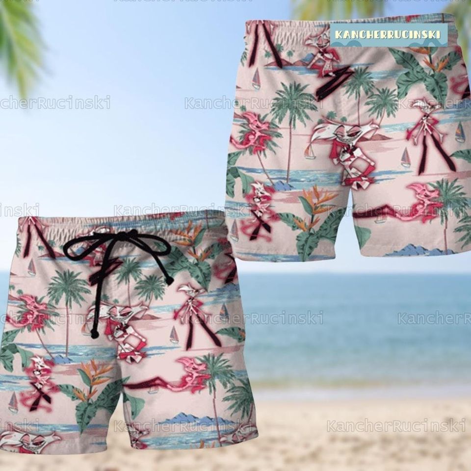 Angel Dust Hazbin Hotel Hawaii Shirt Short, Angel Dust Summer Short, Angel Dust Button Shirt For Women Men, Hazbin Hotel Movie Shirt