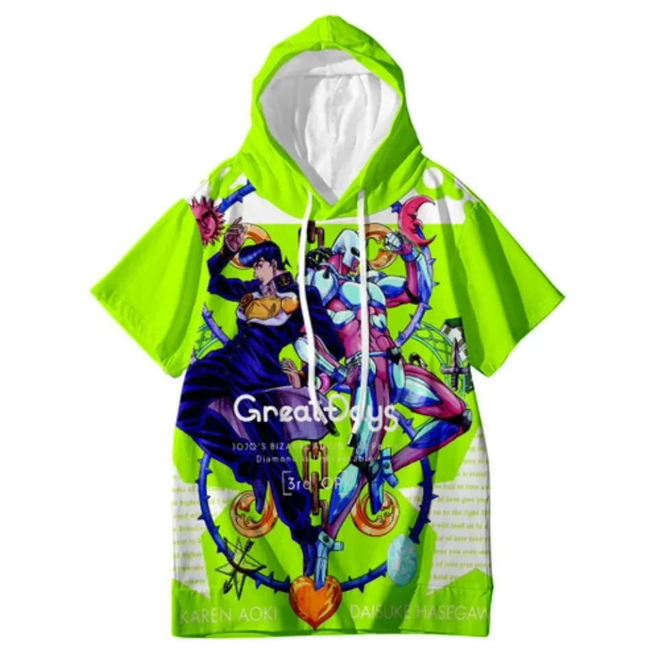 JoJo's Bizarre Adventure Jotaro Kujo Short Sleeve Hoodie Shirt Thin Material