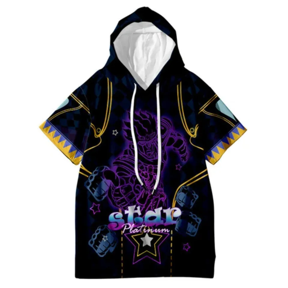 JoJo's Bizarre Adventure Jotaro Kujo Short Sleeve Hoodie Shirt Thin Material