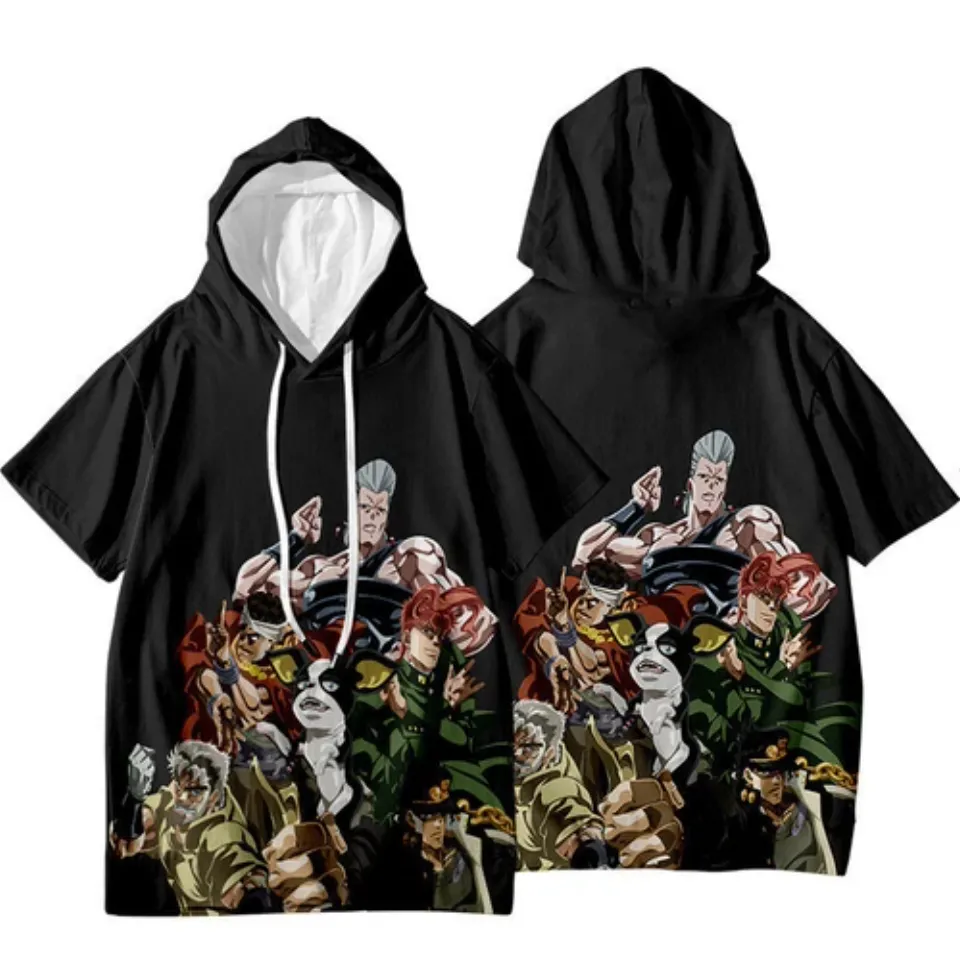 JoJo's Bizarre Adventure Jotaro Kujo Short Sleeve Hoodie Shirt Thin Material