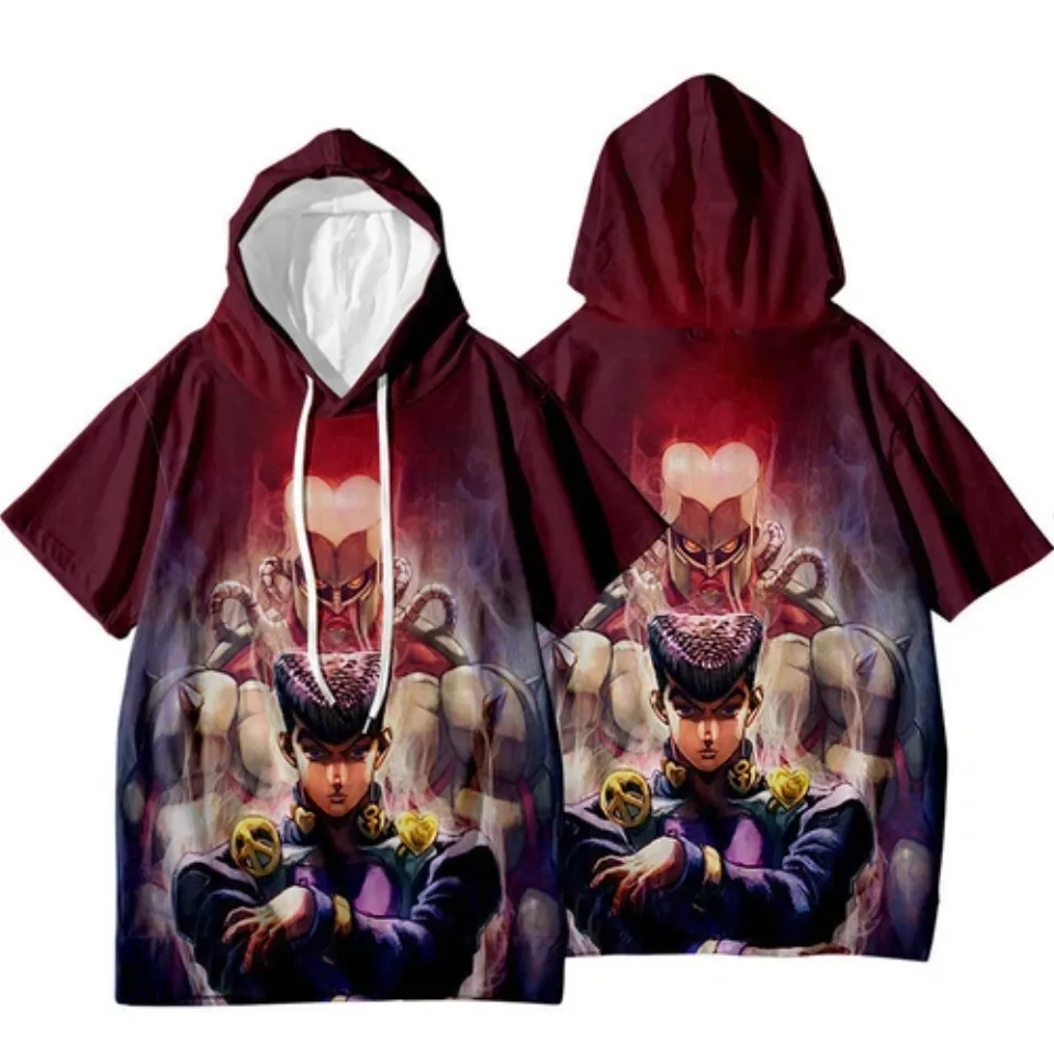 JoJo's Bizarre Adventure Jotaro Kujo Short Sleeve Hoodie Shirt Thin Material