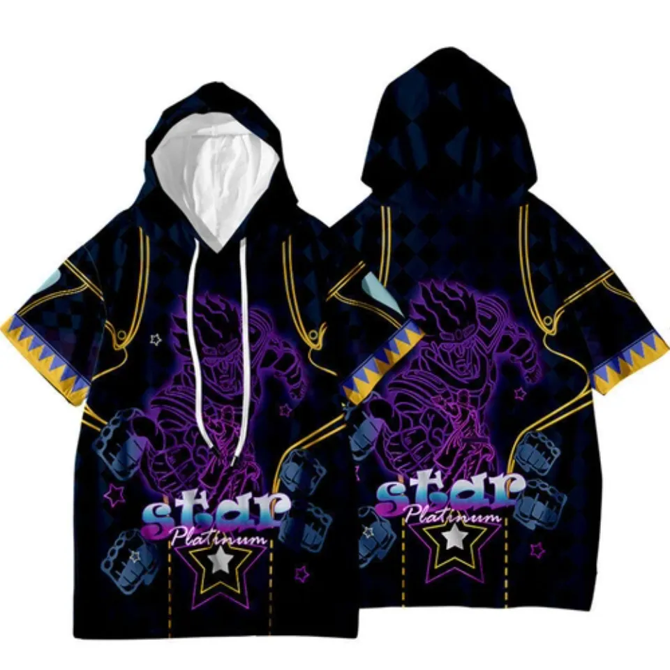 JoJo's Bizarre Adventure Jotaro Kujo Short Sleeve Hoodie Shirt Thin Material