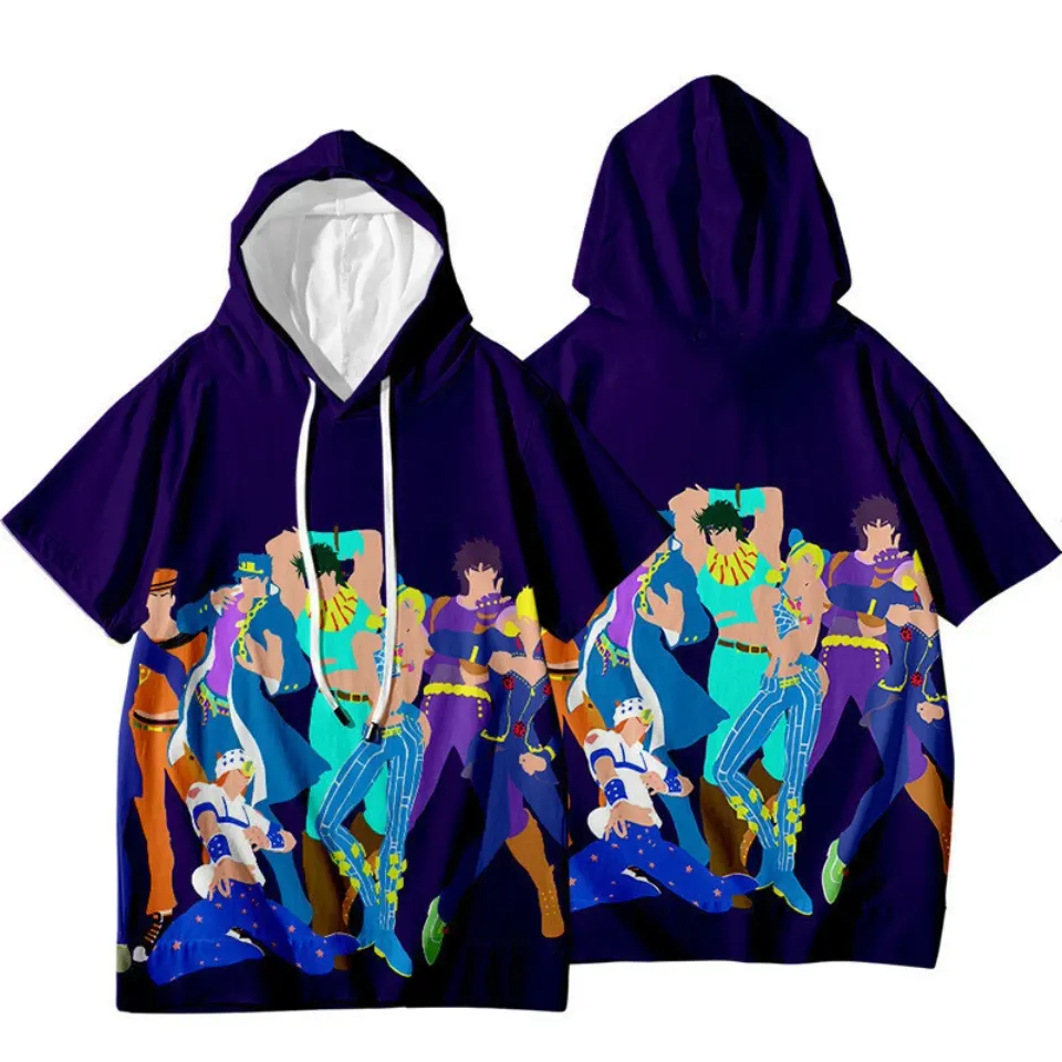 JoJo's Bizarre Adventure Jotaro Kujo Short Sleeve Hoodie Shirt Thin Material
