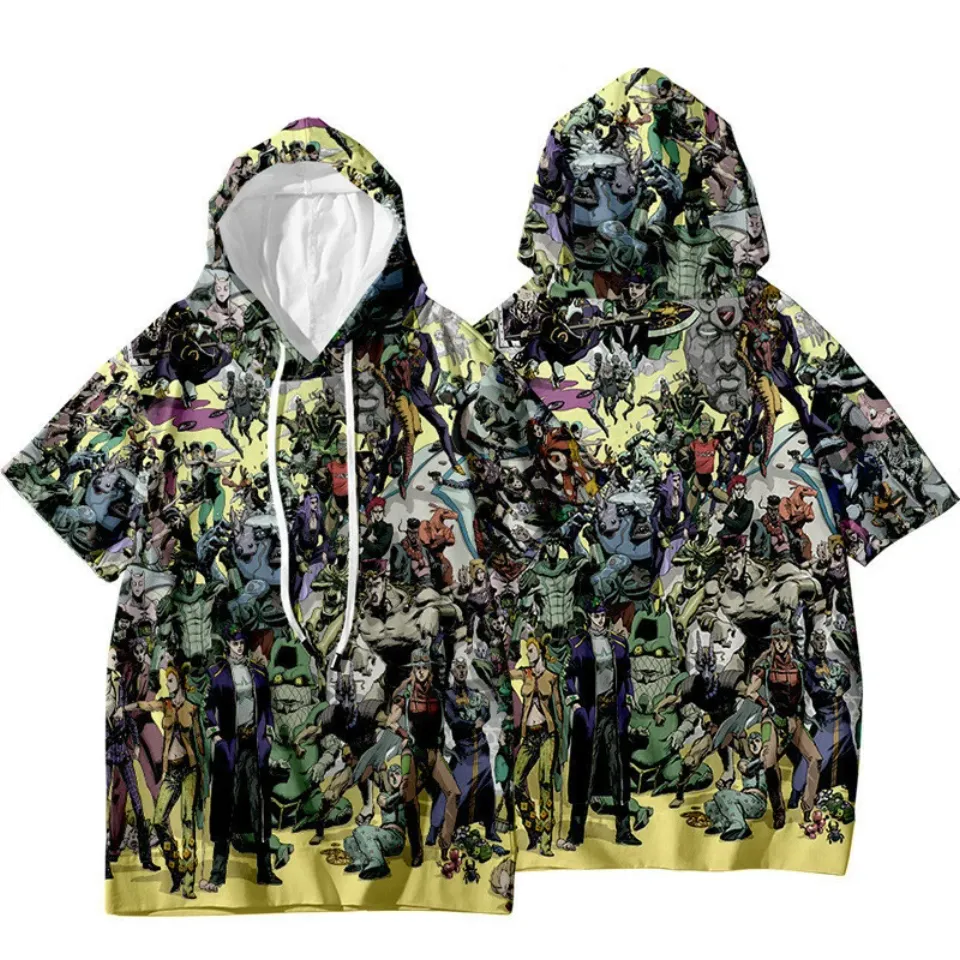 JoJo's Bizarre Adventure Jotaro Kujo Short Sleeve Hoodie Shirt Thin Material