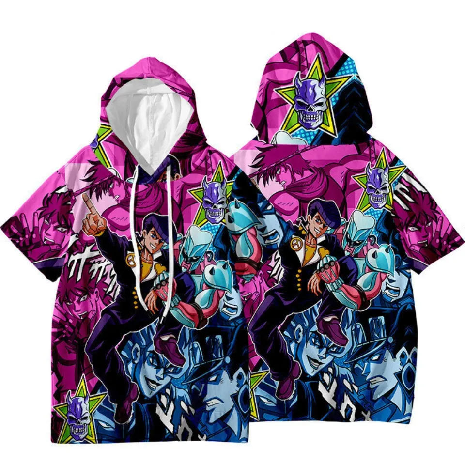 JoJo's Bizarre Adventure Jotaro Kujo Short Sleeve Hoodie Shirt Thin Material