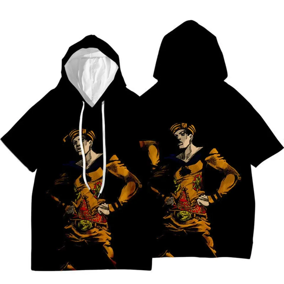 JoJo's Bizarre Adventure Jotaro Kujo Short Sleeve Hoodie Shirt Thin Material