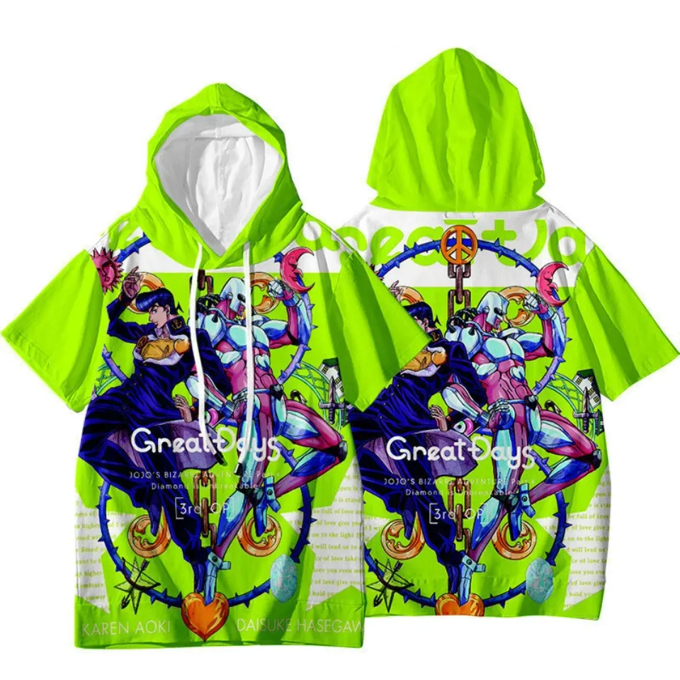 JoJo's Bizarre Adventure Jotaro Kujo Short Sleeve Hoodie Shirt Thin Material