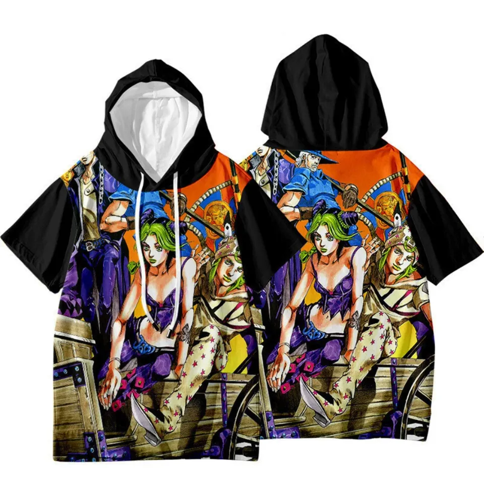 JoJo's Bizarre Adventure Jotaro Kujo Short Sleeve Hoodie Shirt Thin Material
