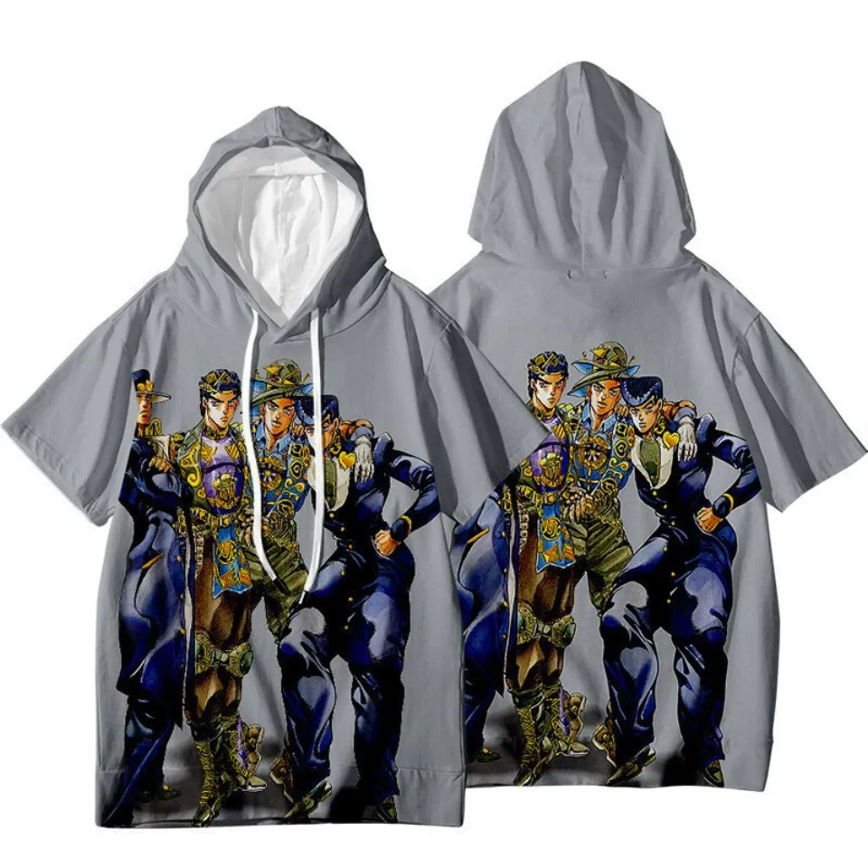 JoJo's Bizarre Adventure Jotaro Kujo Short Sleeve Hoodie Shirt Thin Material