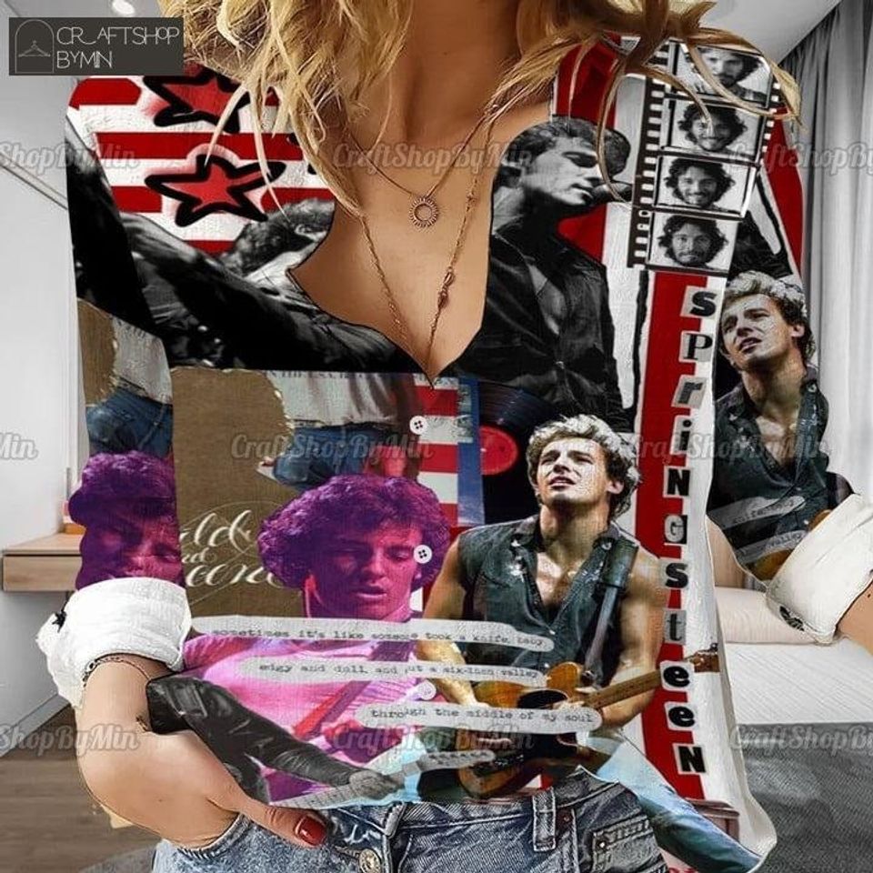 Bruce Springsteen 2024 Tour Linen Shirt, Bruce Springsteen Women Blouses, Springsteen Rock Tour Shirt, Bruce Springsteen Fan Merch