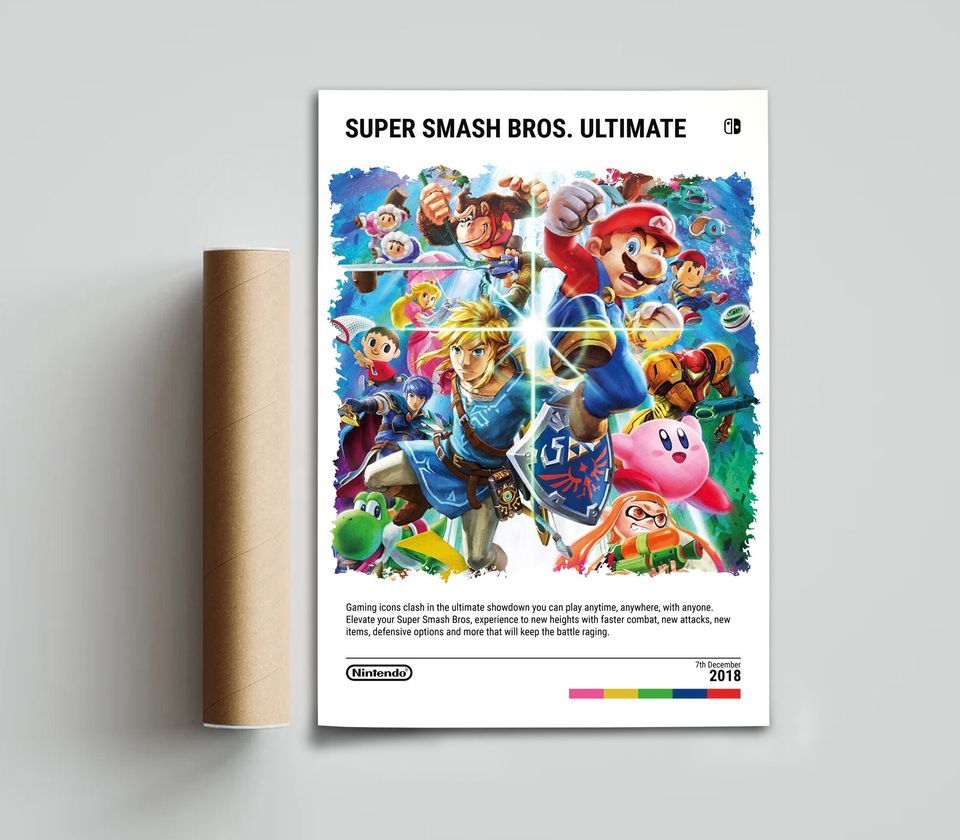 Super Smash Bros. Ultimate (2018) Nintendo Switch Poster - Video Game Art Print - Gaming Gift
