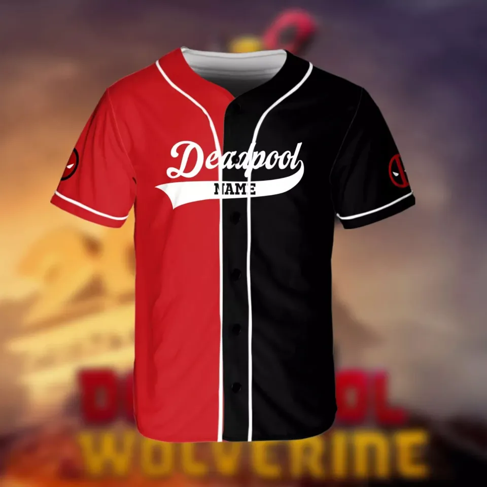 Personalized Wolverine And Deadpool Superhero Black Red 3D Baseball Jersey Shirt