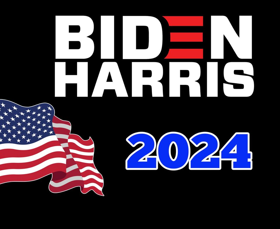 Waving Flag Biden Harris 2024 on Black Election, Democratic Party Yard Sign with Metal H Stake