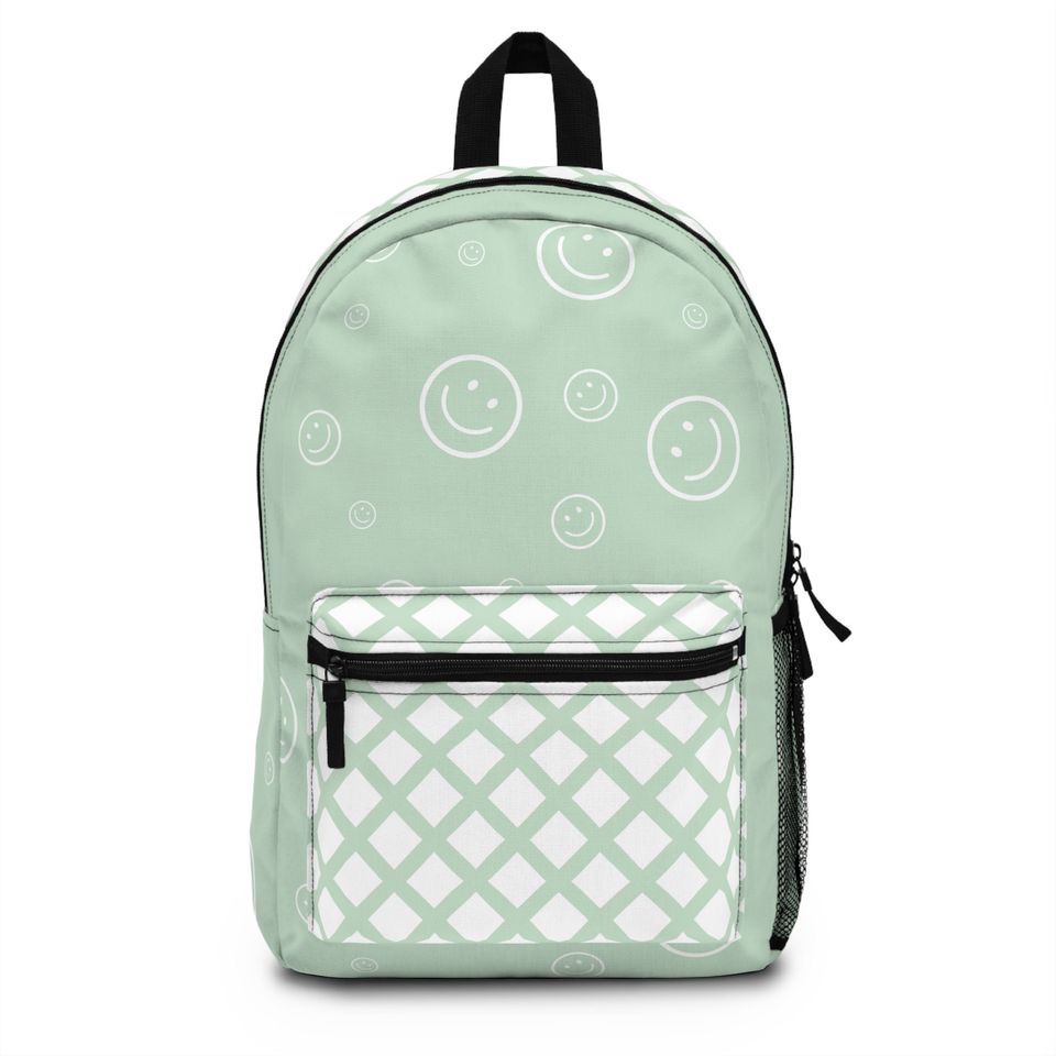 Durable Green Smiley Face Backpack, Cute Backpack, Back to School Bag for Girls, Backpack for Middle school girls