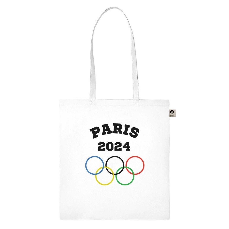 Paris Olympics 2024 Classic Tote Bag  White, Olympic rings - Organic Long Handles Tote Bag