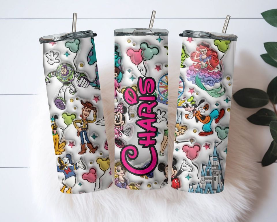 Personalized Inflated Disney Tumbler, Minnie Ears Disney Trip 20oz Skinny Tumbler