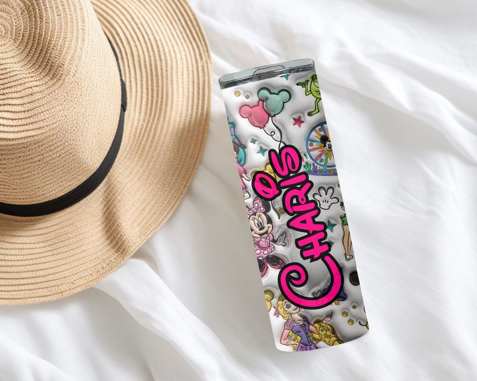 Personalized Inflated Disney Tumbler, Minnie Ears Disney Trip 20oz Skinny Tumbler