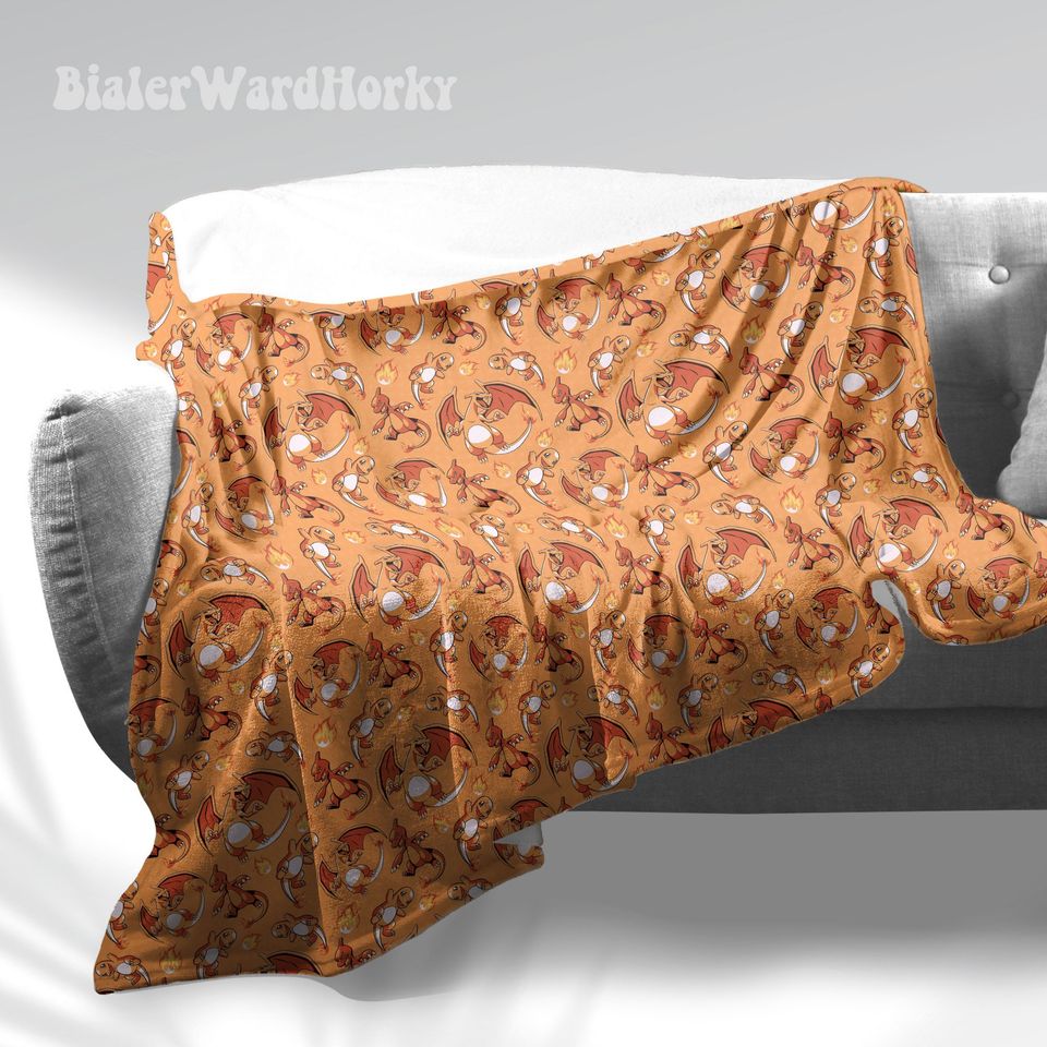 Charmander Evolution Fleece Blanket, Fire Type Custom Blanket, Anime Blanket Charizard, Gifts