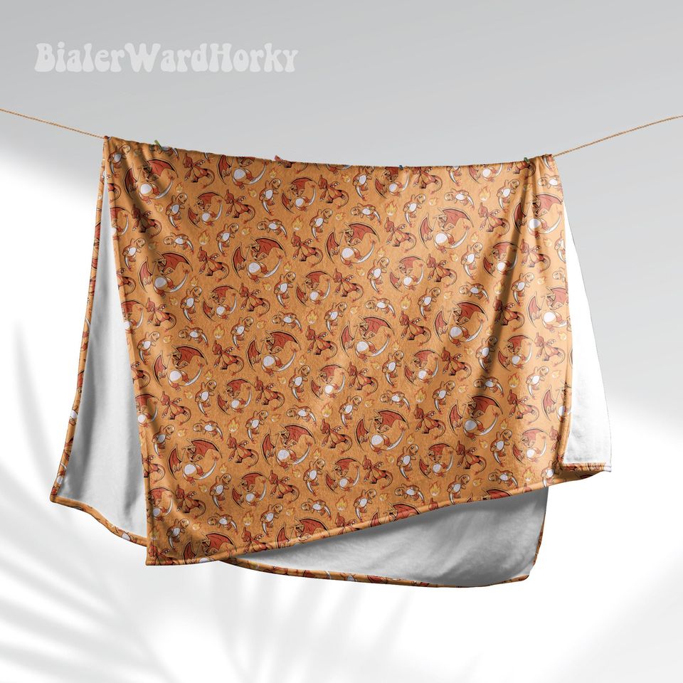 Charmander Evolution Fleece Blanket, Fire Type Custom Blanket, Anime Blanket Charizard, Gifts