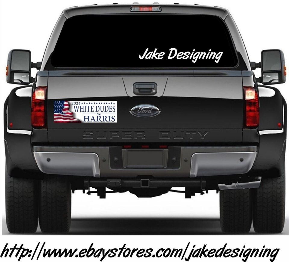 White Dudes for Harris Bumper Sticker or Magnet USA Wavy Flag Kamala Harris