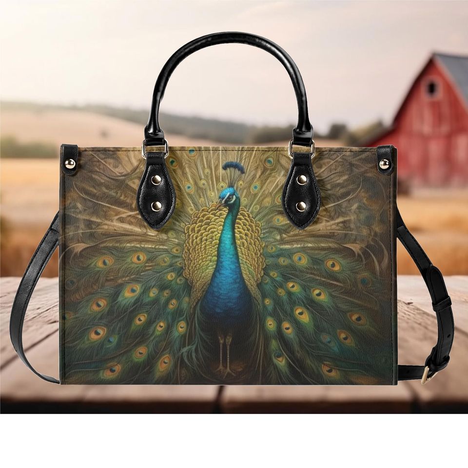 Women Leather PU Handbag Shoulder Bag tote purse Beautiful colors summer fall winter Peacock design Nice gift
