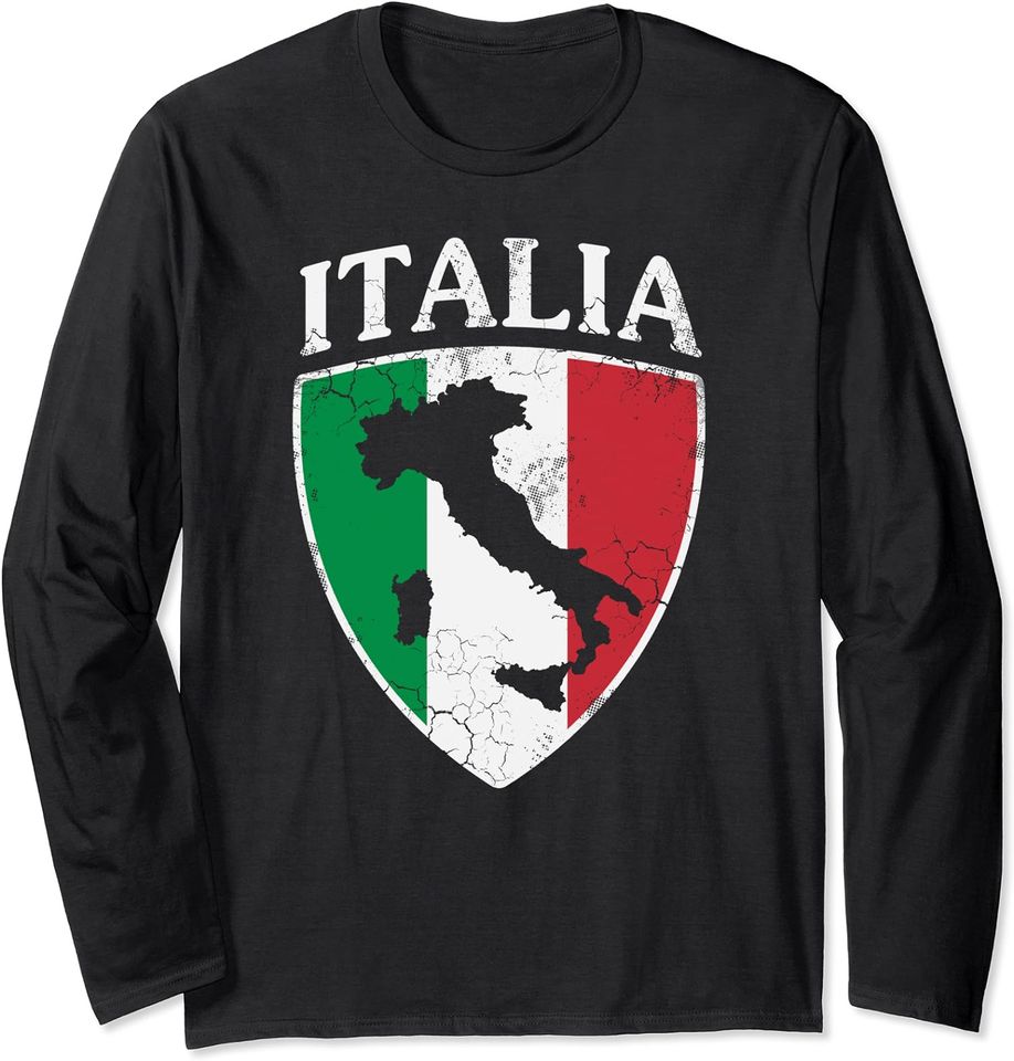 Italia Crest Map Italy Italian Flag Retro Distressed Long Sleeve Tshirt
