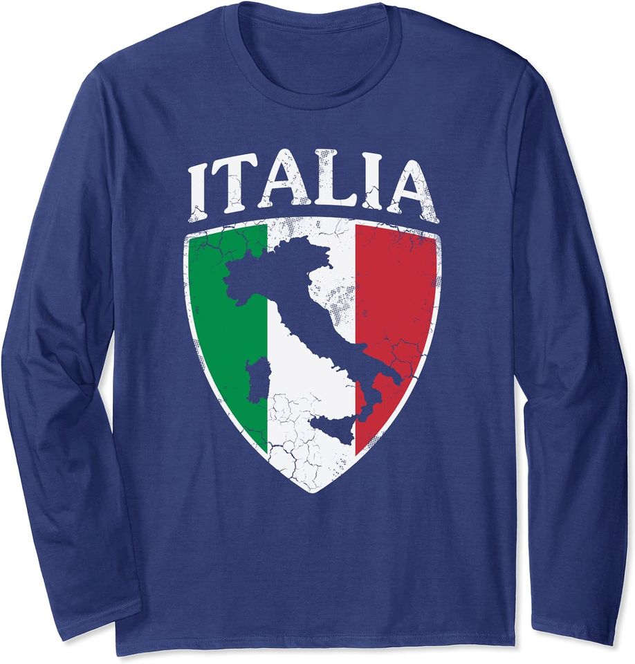 Italia Crest Map Italy Italian Flag Retro Distressed Long Sleeve Tshirt