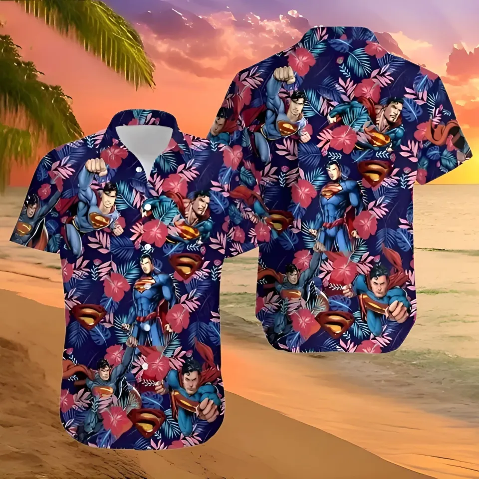 Superman Hawaiian Shirt,  Button Down Full Size