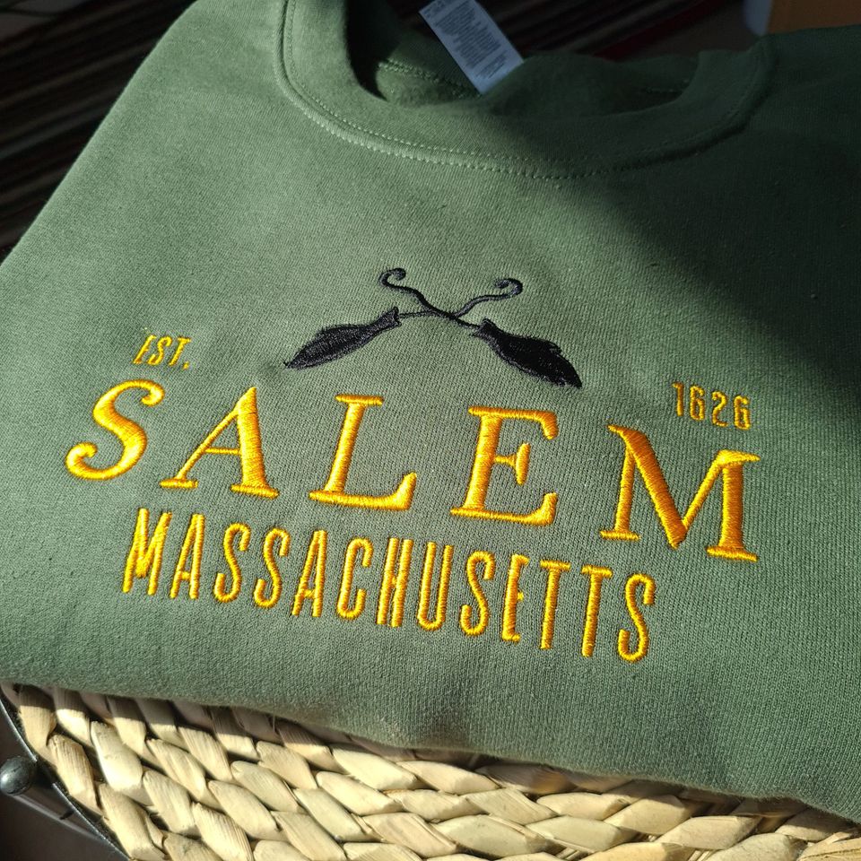 Salem Massachusetts Embroidered Sweatshirt, Halloween Embroidered Crewneck
