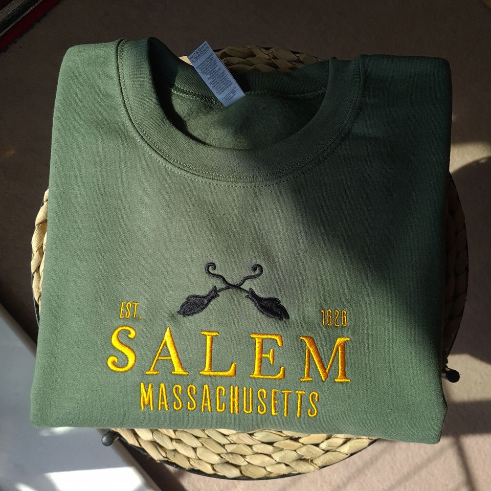Salem Massachusetts Embroidered Sweatshirt, Halloween Embroidered Crewneck