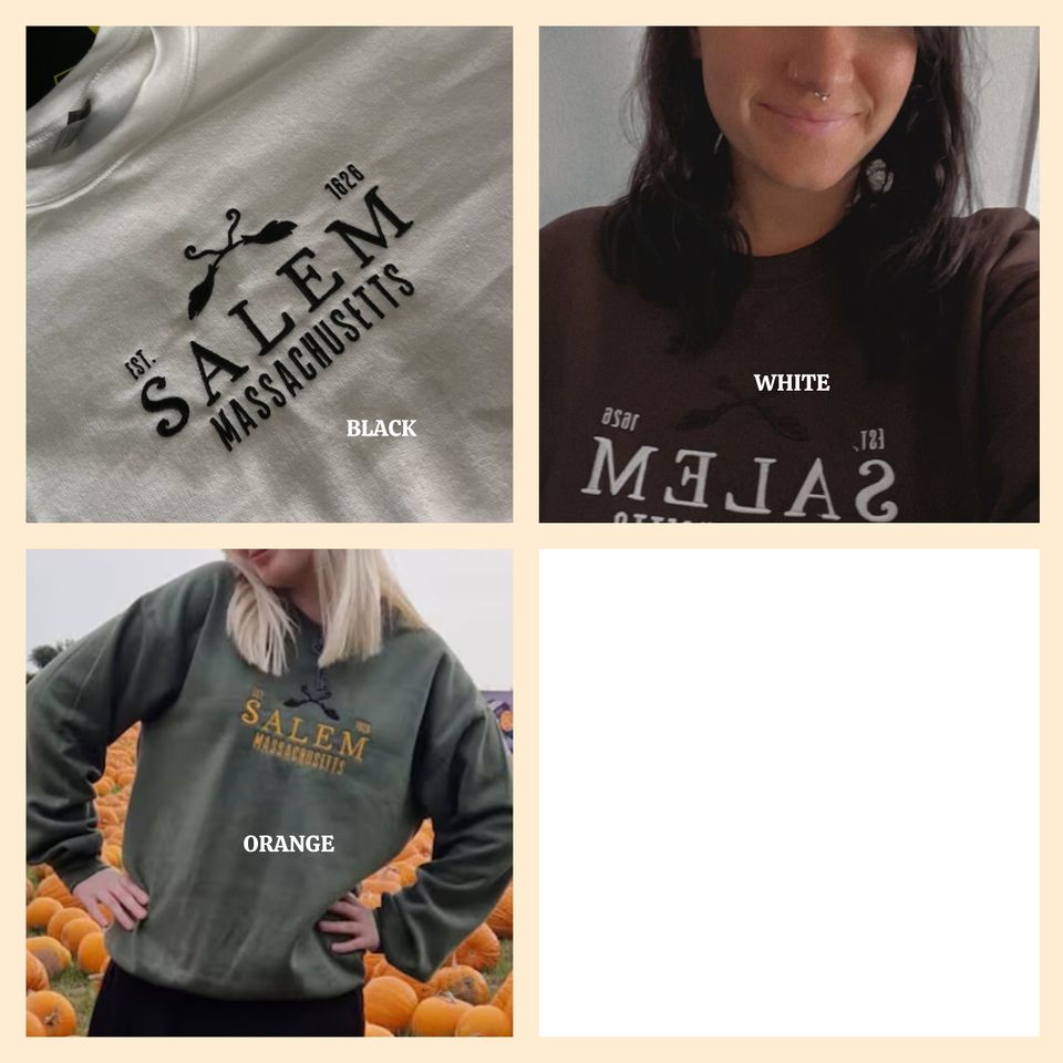 Salem Massachusetts Embroidered Sweatshirt, Halloween Embroidered Crewneck