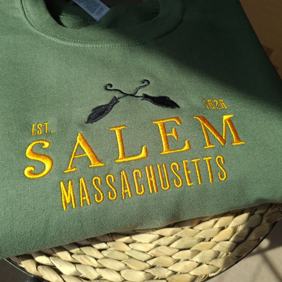 Salem Massachusetts Embroidered Sweatshirt, Halloween Embroidered Crewneck