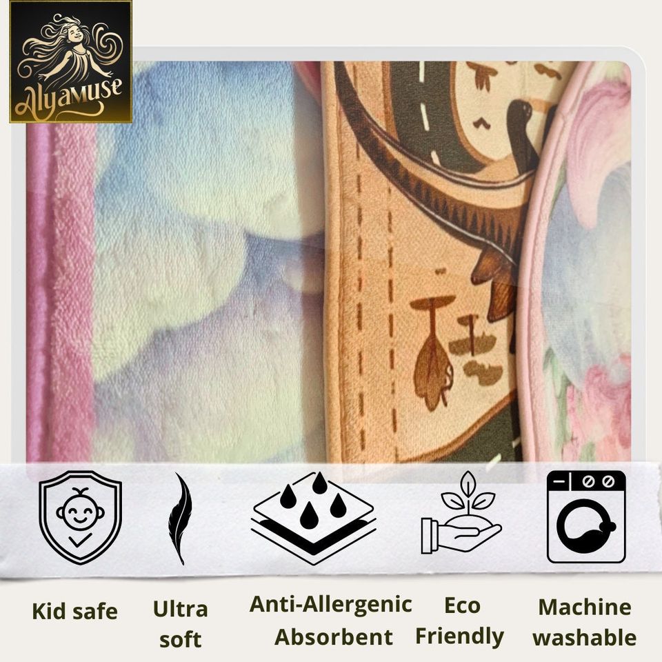 Princess Castle Round Floor Pad| Round Kids Rug | Non Slip Floor Mat | Nursery Rug