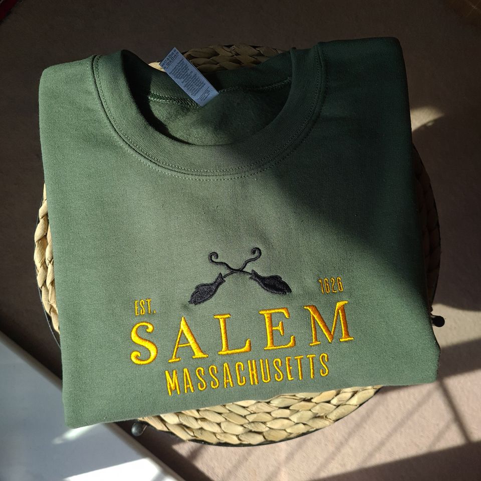 Salem Massachusetts Embroidered Sweatshirt, Halloween Embroidered Crewneck