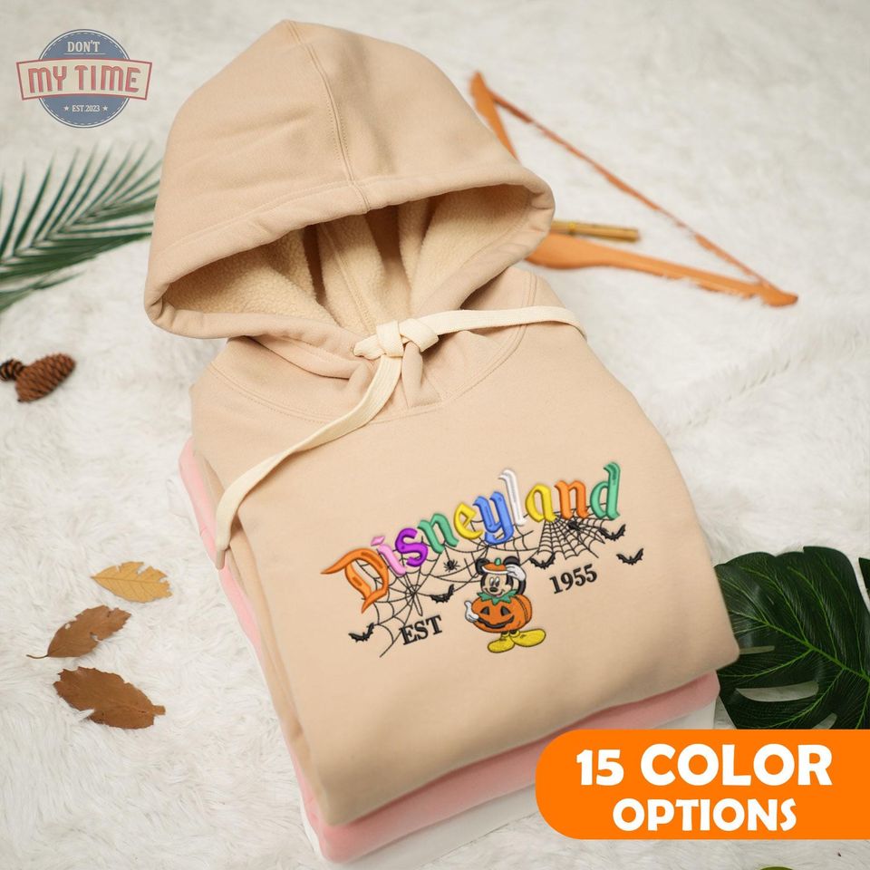 Mouse Cartoon Halloween Embroidered Sweatshirt, Pumpkin Mouse Cartoon Embroidered