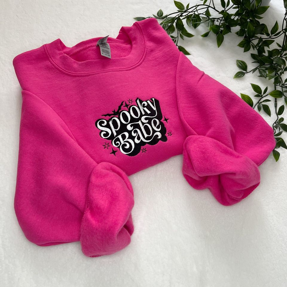 Spooky Babe Embroidered Sweatshirt | Unisex Hoodie | Long Sleeve | Pullover