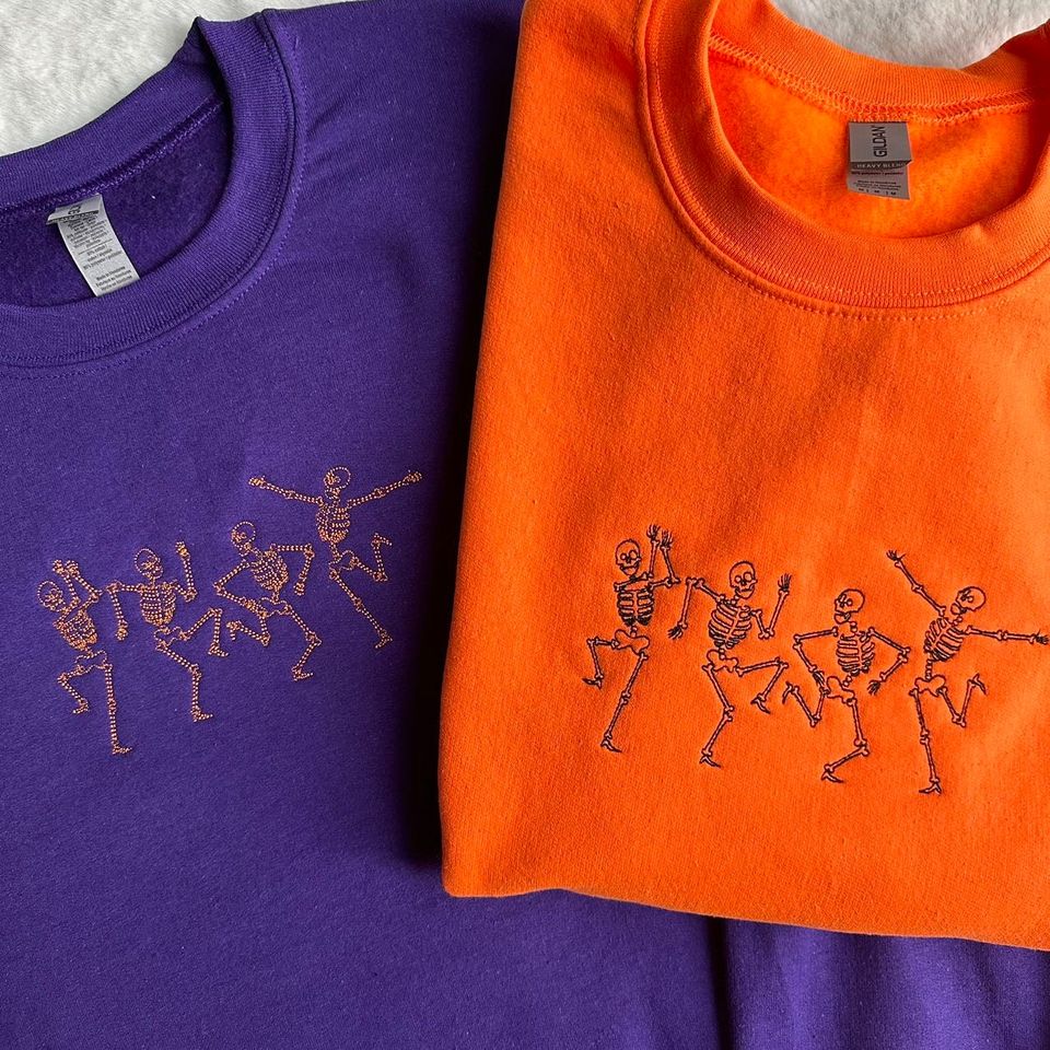 Custom Embroidered Dancing Skeleton Crewneck, Halloween Skeleton Sweatshirt