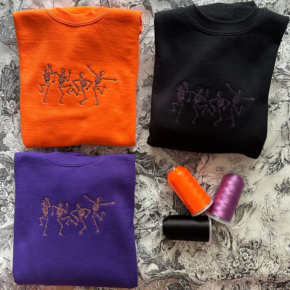 Custom Embroidered Dancing Skeleton Crewneck, Halloween Skeleton Sweatshirt