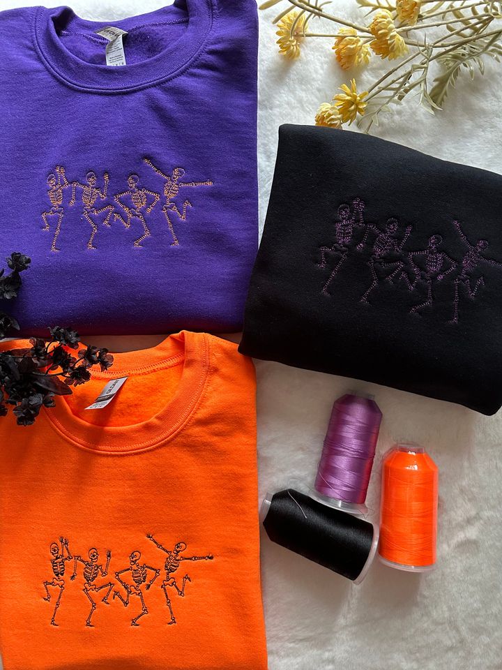 Custom Embroidered Dancing Skeleton Crewneck, Halloween Skeleton Sweatshirt
