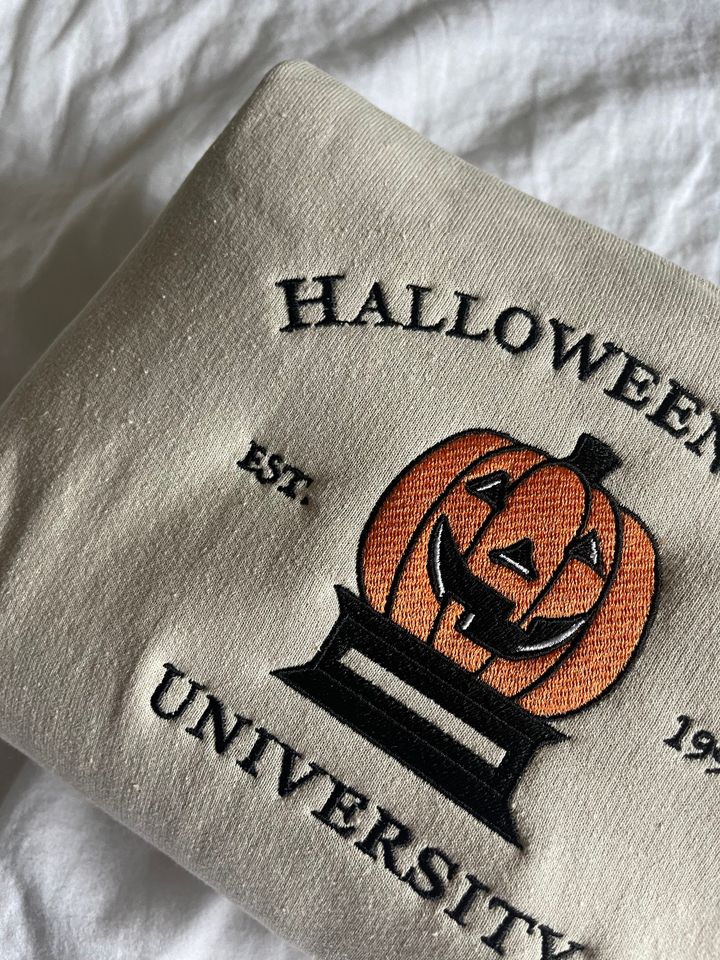 Halloween Town University Embroidered Halloween crewneck sweater