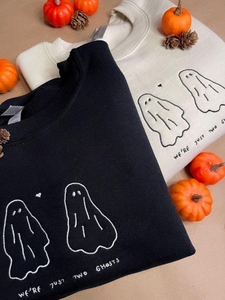 Halloween Ghost Embroidered Crewneck, Cute Couple Design,
