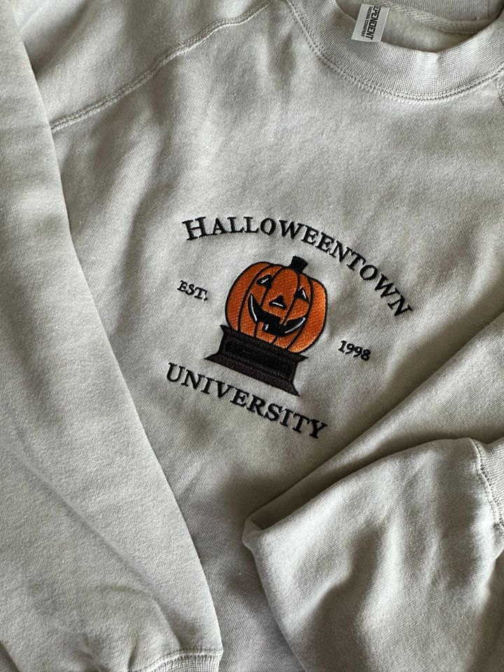 Halloween Town University Embroidered Halloween crewneck sweater