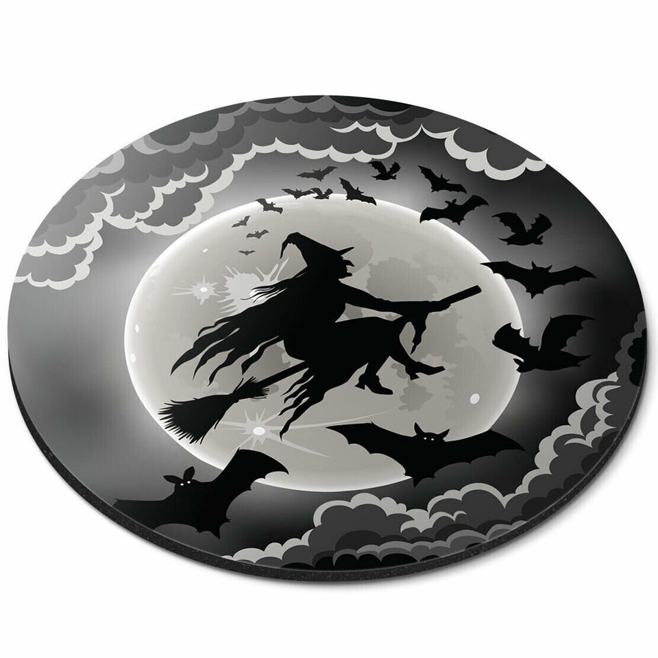 1 x Witchcraft Round Mouse Mat - Witch Bats Halloween Desk Accessories Birthday Computer Office Work Home Mousepad Pad PC IT Gift #14408