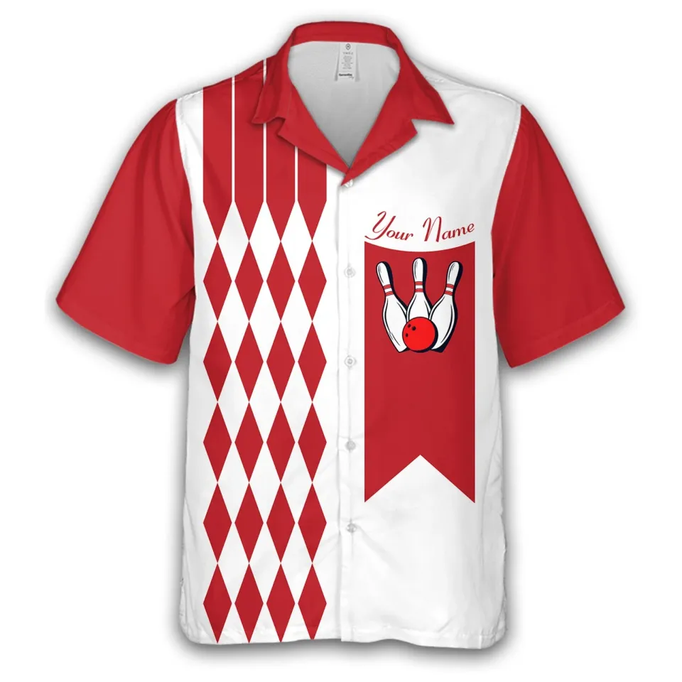 Custom Bowling Shirt For Men, Diamond Personalize Name Bowling Hawaiian Shirt