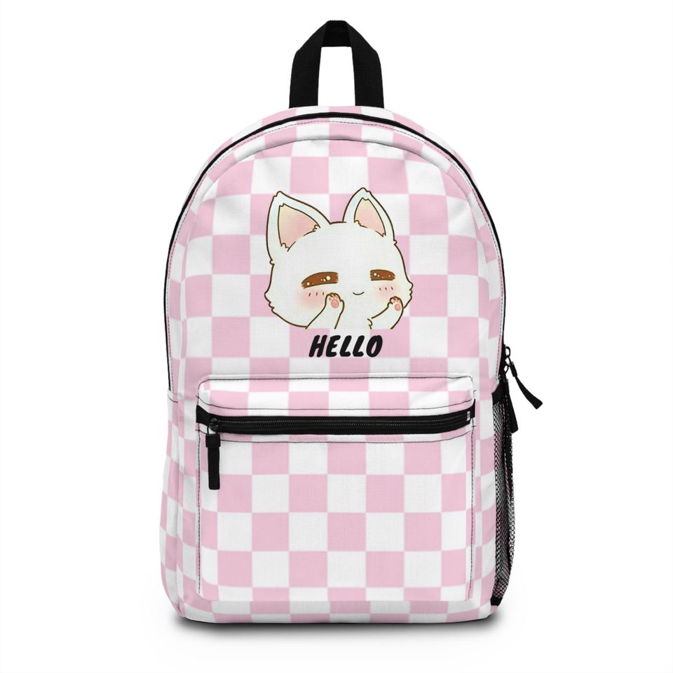 Cute Multi Pattern pink and white Backpack with a kitty
