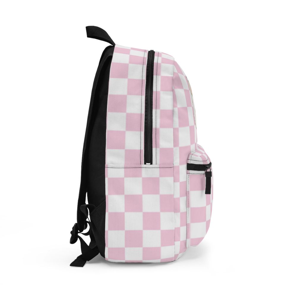 Cute Multi Pattern pink and white Backpack with a kitty