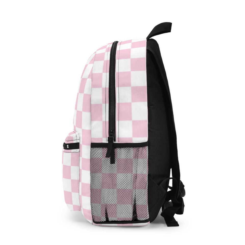 Cute Multi Pattern pink and white Backpack with a kitty