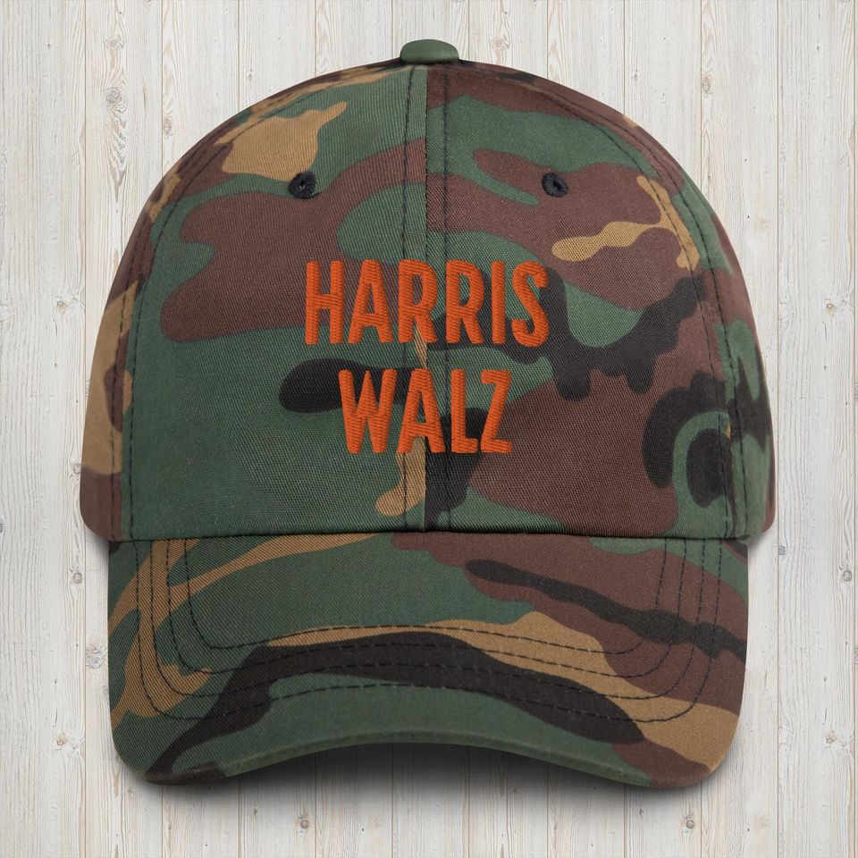 Harris Walz 2024 Camo Dad Hat, Embroidered Trendy Dad Hat, Midwest Election Hat