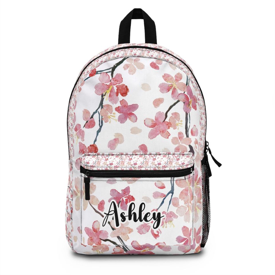 Watercolor pink flowers backpack , Custom flower pattern Backpack ,back to school, Pre-k Grad school,high school, Personalized backpack