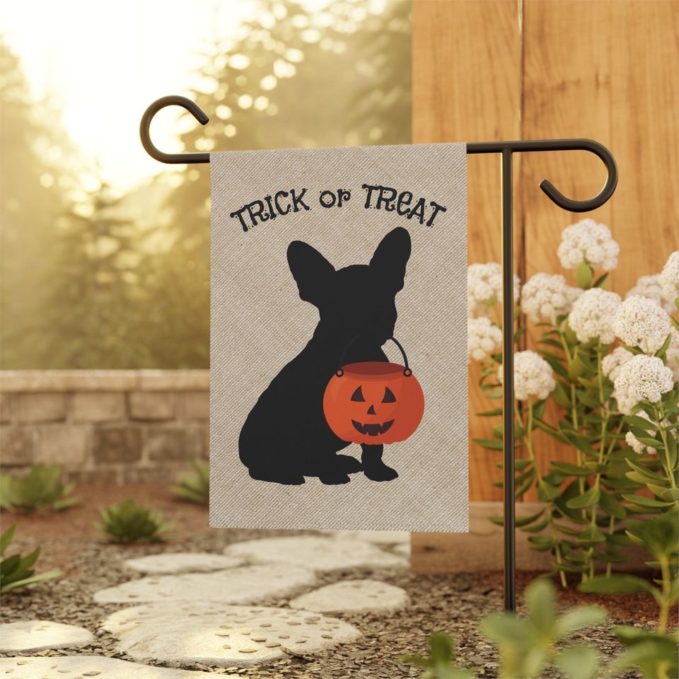 Frenchie, French Bulldog Fall, Halloween Lawn & Garden House Flag, Double-sided Banner